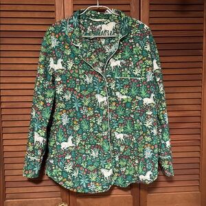 Printfresh Juniper Green Unicorn’s Garden Pajama Long Sleeve Shirt M